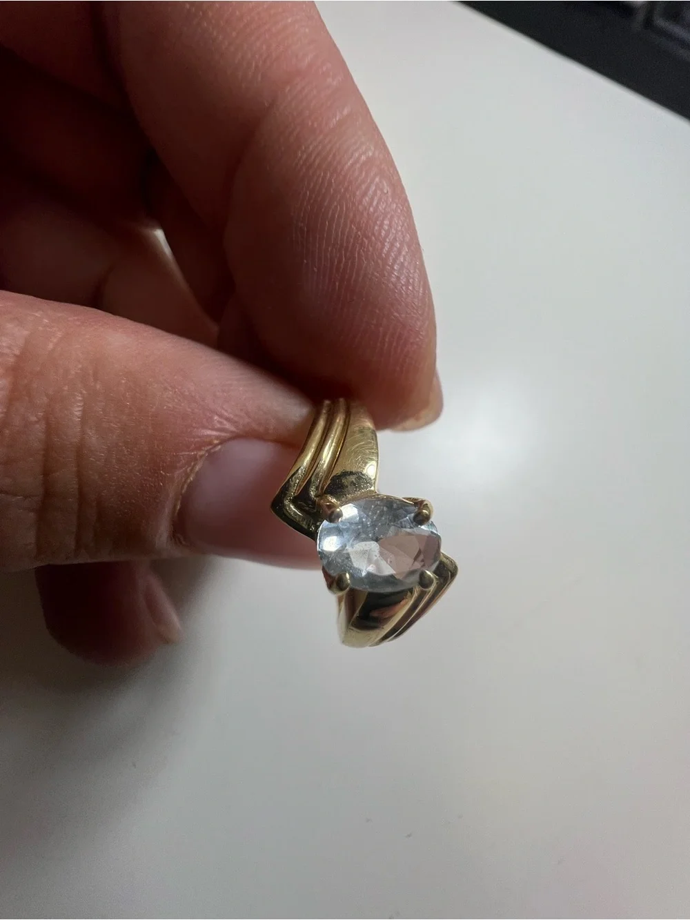 10K Yellow Gold Solitaire Ring with Aquamarine Color Gemstone